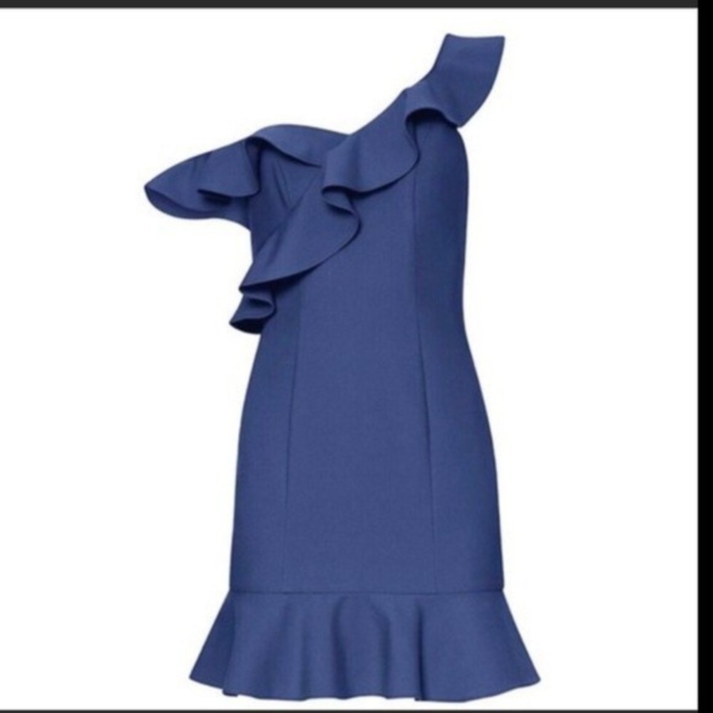 LIKELY Blue Ruffle Mini Cocktail Dress